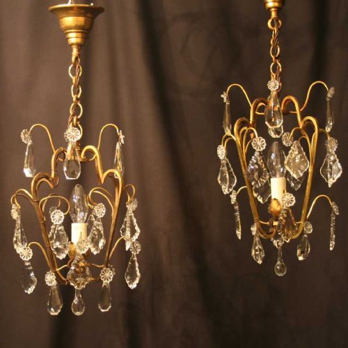 French Pair of Single Light Antique Chandeliers