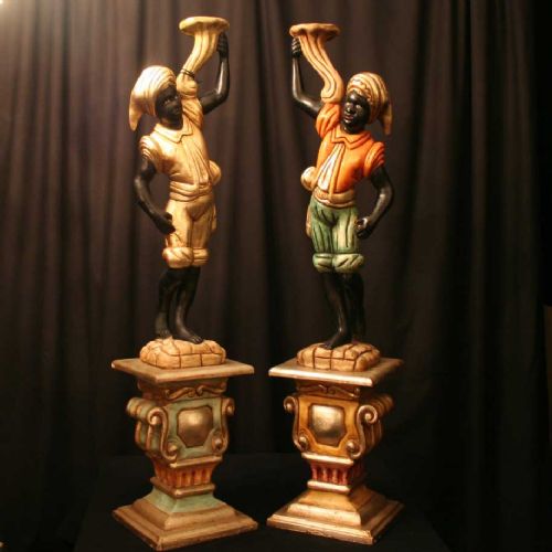 An Italian Pair of Carved Blackamoor Figures