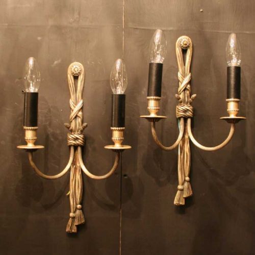 French Silvered Twin Arm Antique Wall Lights