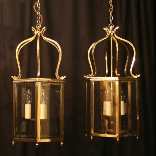 English Pair of Triple Light Hall Lanterns
