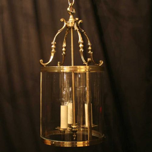 A French Triple Light Brass Antique Hall Lantern