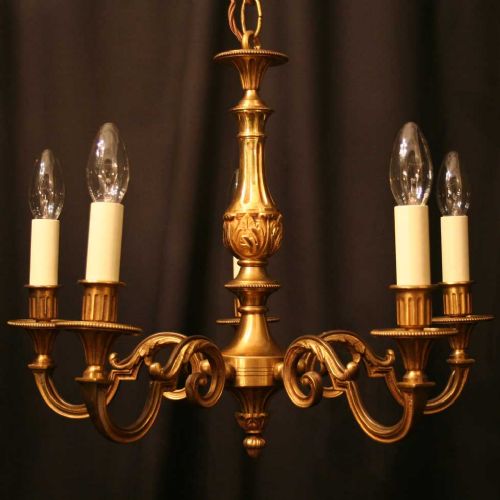 French Gilded Brass 5 Light Antique Chandelier