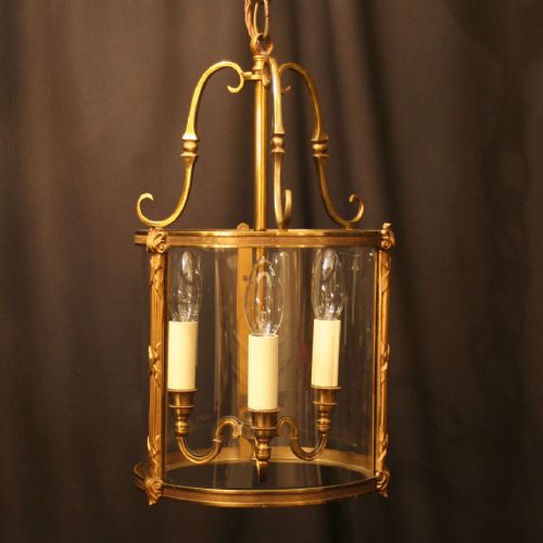 A French Gilt Triple Light Antique Hall Lantern