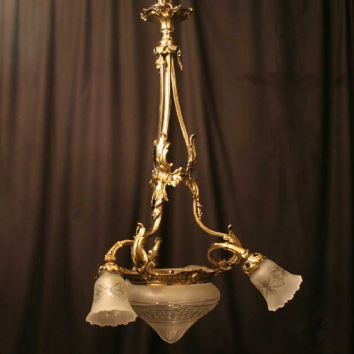 A French Brass Rococo 4 Light Antique Electrolier