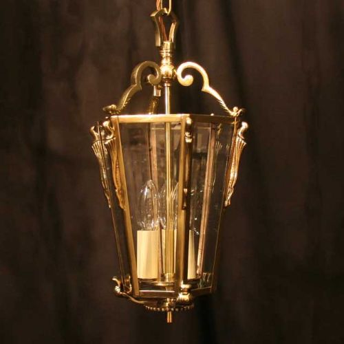 A French Brass Triple Light Antique Hall Lantern