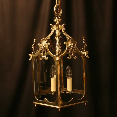 French Brass Triple Light Antique Hall Lantern