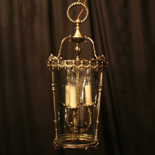 An Italian Brass Triple Light Antique Hall Lantern