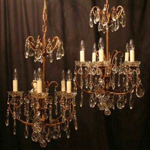 An Italian Gilded Pair of 6 Light Antique Chandeliers
