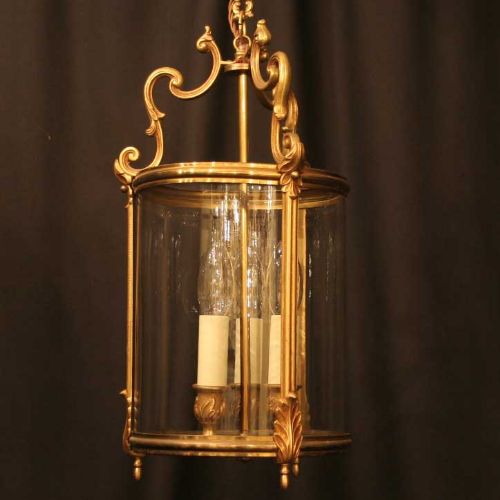 A French Gilded Triple Light Antique Hall Lantern