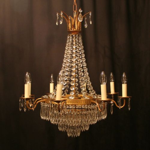 A French Gilded Tent 9 Light Antique Chandelier