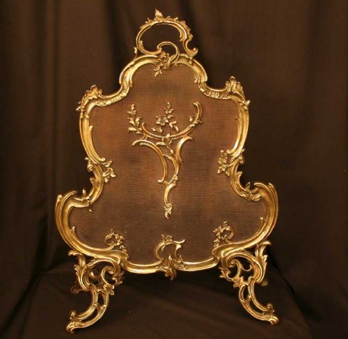 A French Brass Rococo Antique Firescreen