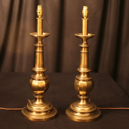 An English Pair of Brass Table Lamps