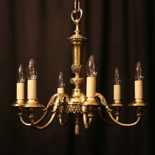 An English Brass 6 Light Antique Chandelier