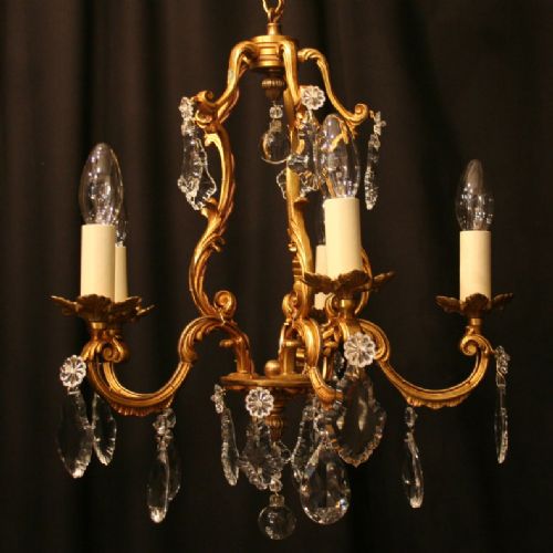 French Gilded 5 Light Antique Cage Chandelier