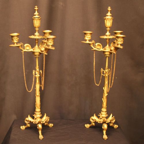 A French Pair of Gilded Four Light Antique Candelabra