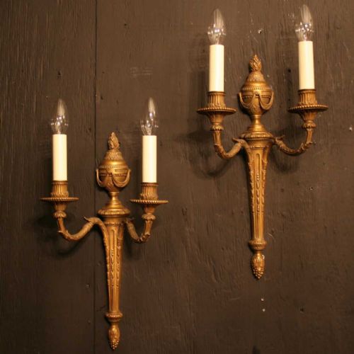 French Gilded Twin Arm Antique Wall Lights