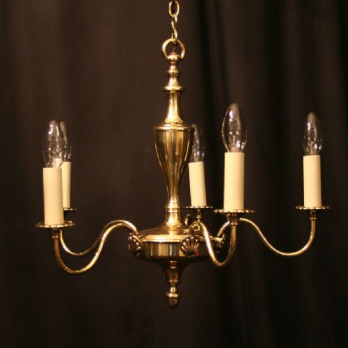 An English Brass 5 Light Antique Chandelier