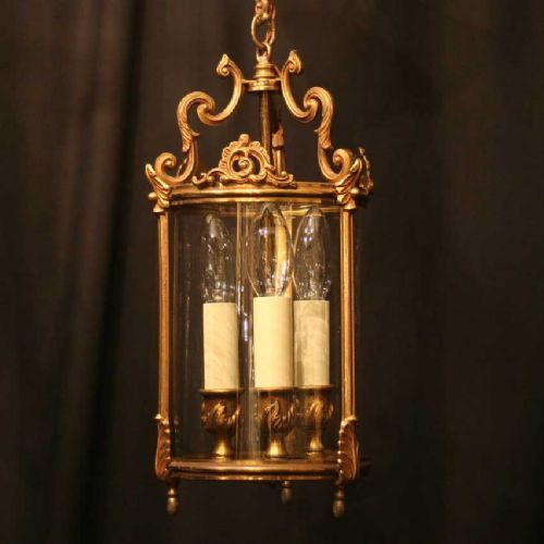 A French Gilt Triple Light Antique Hall Lantern