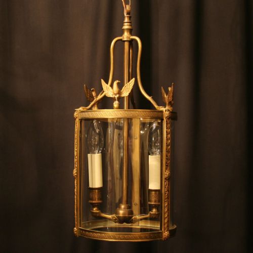 A French Gilded Twin Light Antique Hall Lantern
