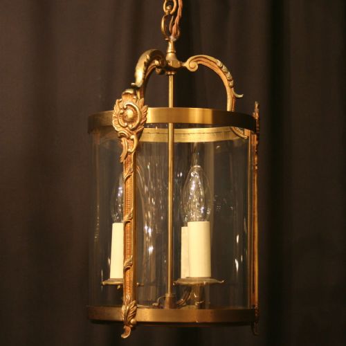 A French Gilded Triple Light Antique Hall Lantern