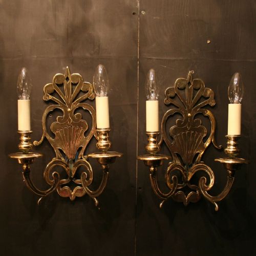 A French Pair of Brass Antique Wall Sconces