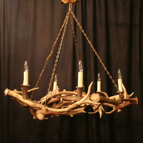 A Scottish 6 Light Antler Antique Chandelier