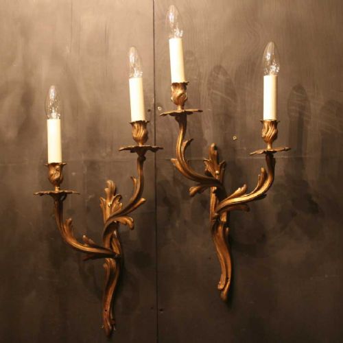 A French Pair of Gilded Twin Light Wall Sconces