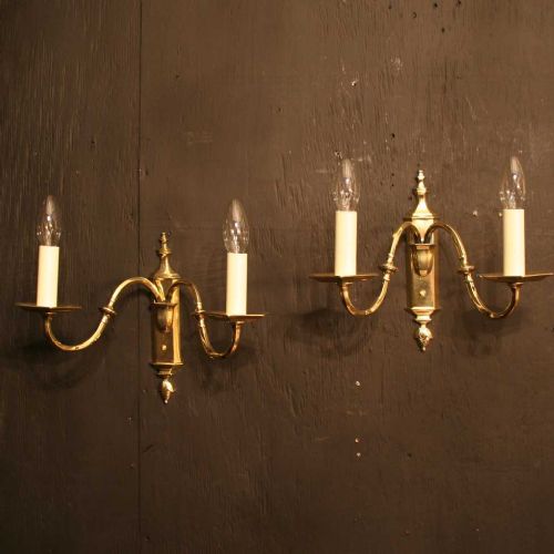An English Pair of Brass Twin Arm Wall Lights