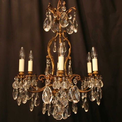 An Italian Gilded 6 Light Cage Form Antique Chandelier