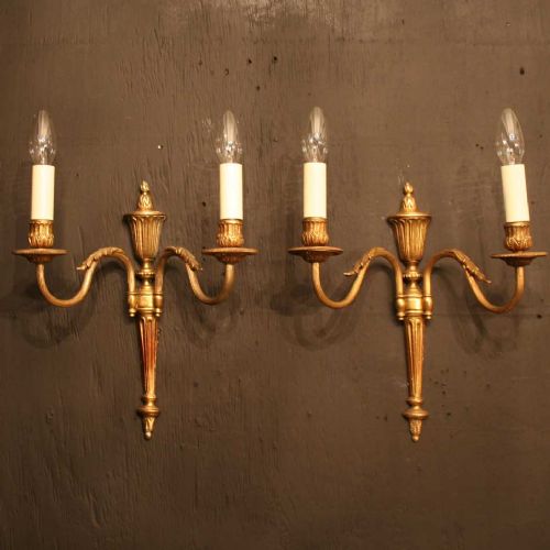 A French Pair of Gilded Twin Arm Antique Wall Lights