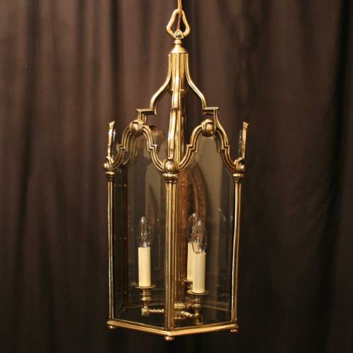 French Brass Triple Light Antique Hall Lantern