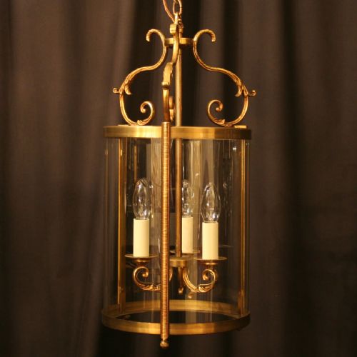 A French Gilded Triple Light Antique Hall Lantern