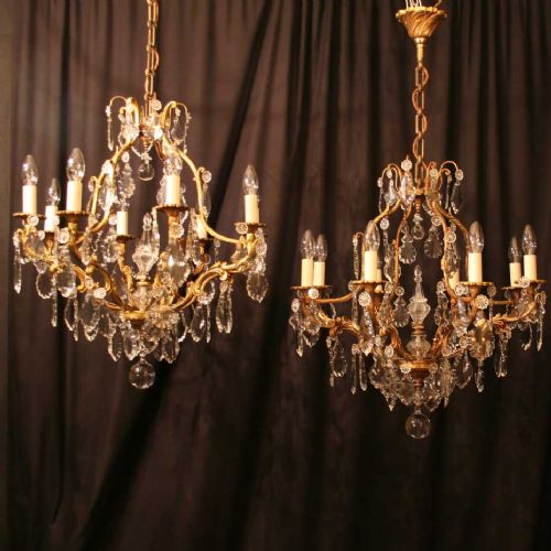 A French Pair of 8 Light Antique Chandeliers