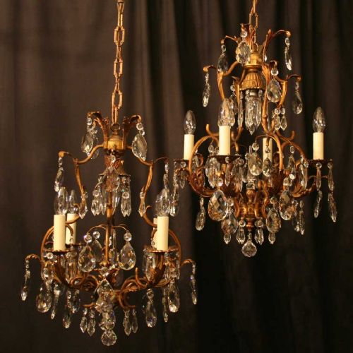 A French Pair of 5 Light Antique Chandeliers