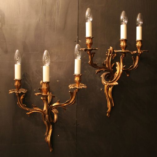 A French Pair of Triple Arm Antique Wall Sconces