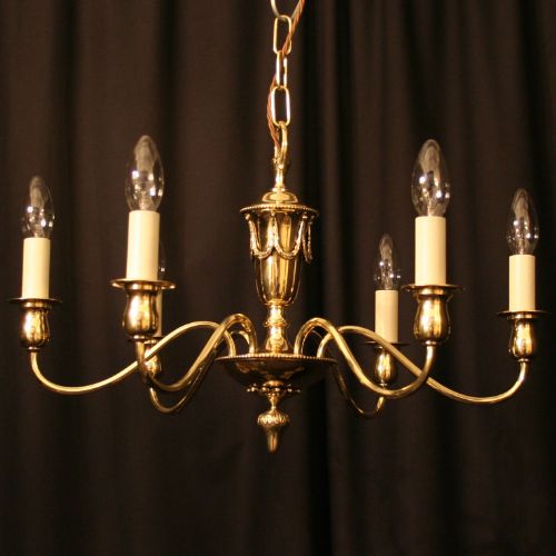An English Brass 6 Light Antique Chandelier