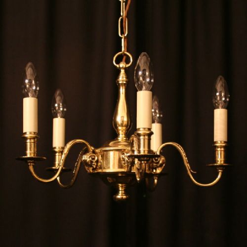An English Brass 5 Light Antique Chandelier
