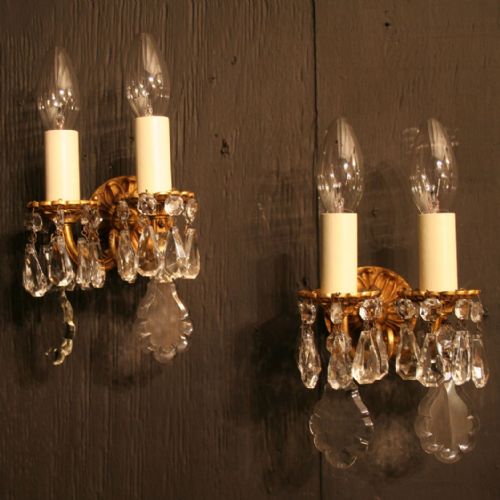 A French Pair of Gilded Brass Twin Arm Antique Wall Lights