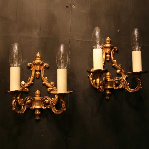 A French Pair of Rococo Twin Arm Antique Wall Lights