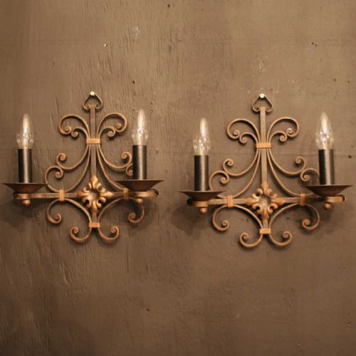 A French Pair of Wrought Iron Antique Wall Lights