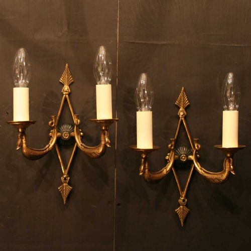 A French Pair of Brass Antique Wall Lights