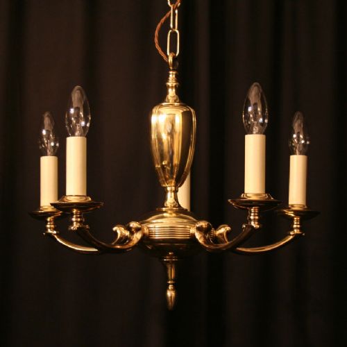 An English Brass 5 Light Antique Chandelier