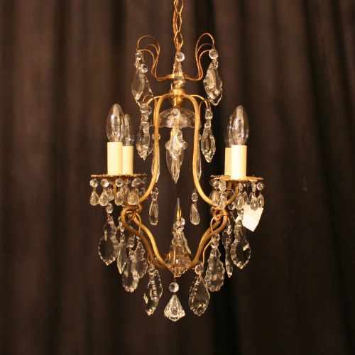 A French Gilded 5 Light Cage Antique Chandelier