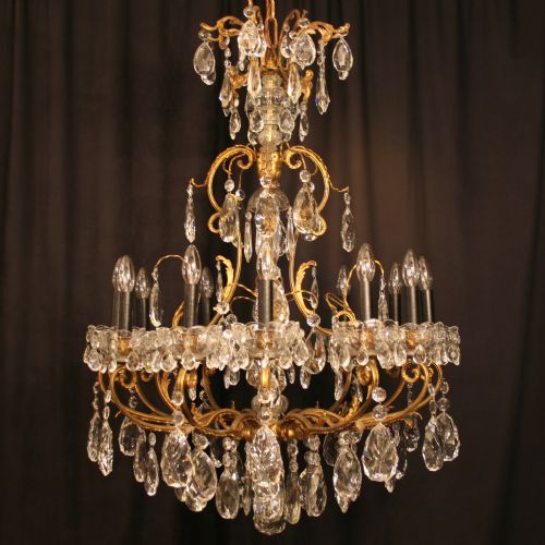 Quality French Gilded Cage Form Antique Chandelier