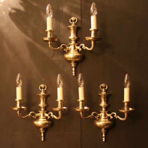 An English Set of 3 Twin Arm Antique Wall Lights