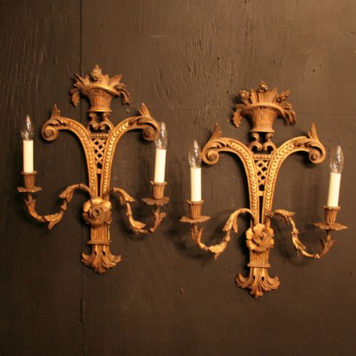 A French Pair of Giltwood Antique Wall Lights