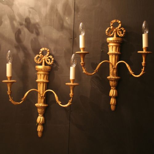A French Pair of Giltwood Antique Wall Lights