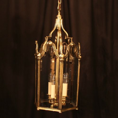 A Large French Triple Light Antique Hall Lantern
