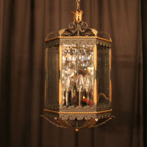 A French Toleware Triple Light Hall Lantern