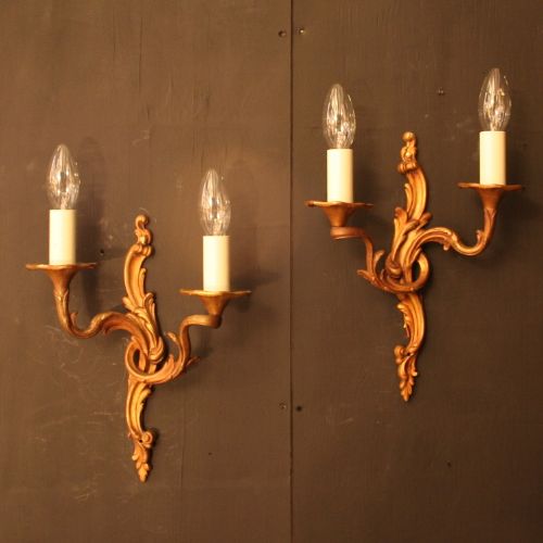 A French Pair of Gilded Twin Arm Antique Wall Lights